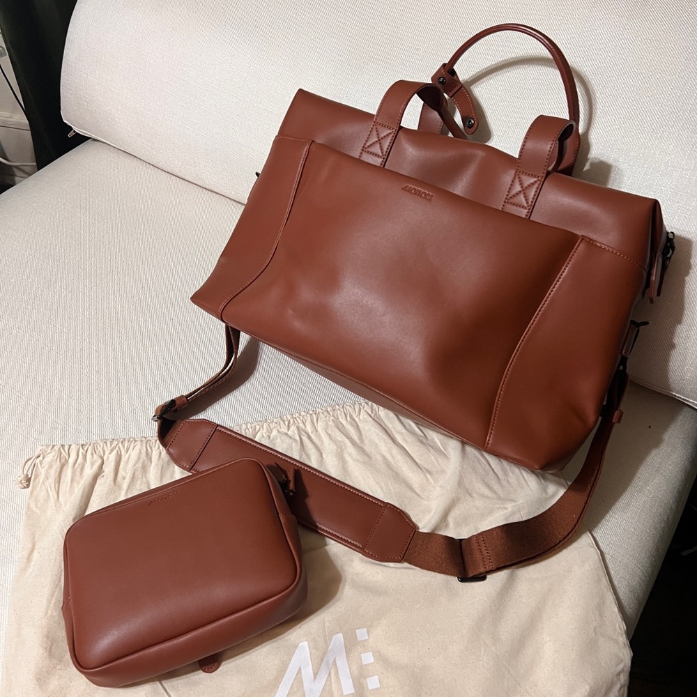 AER Brown Leather Duffel Bag with Removable Pouch